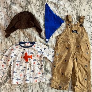 OshKosh B'gosh Kids Brown Overalls Airplain Set
